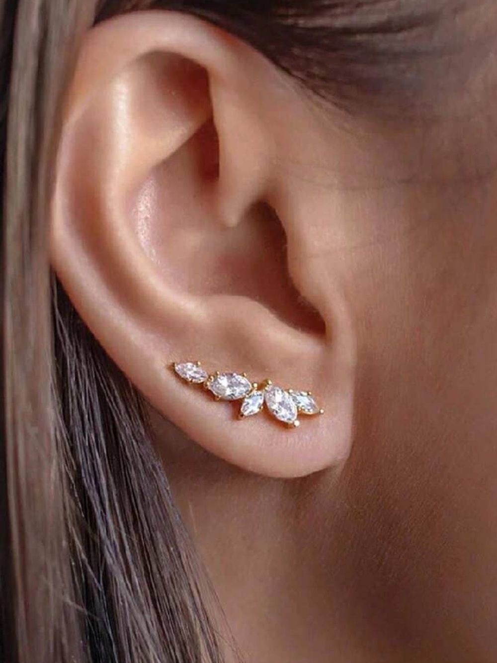 Leaf Crystal Ear Climbers Q1190